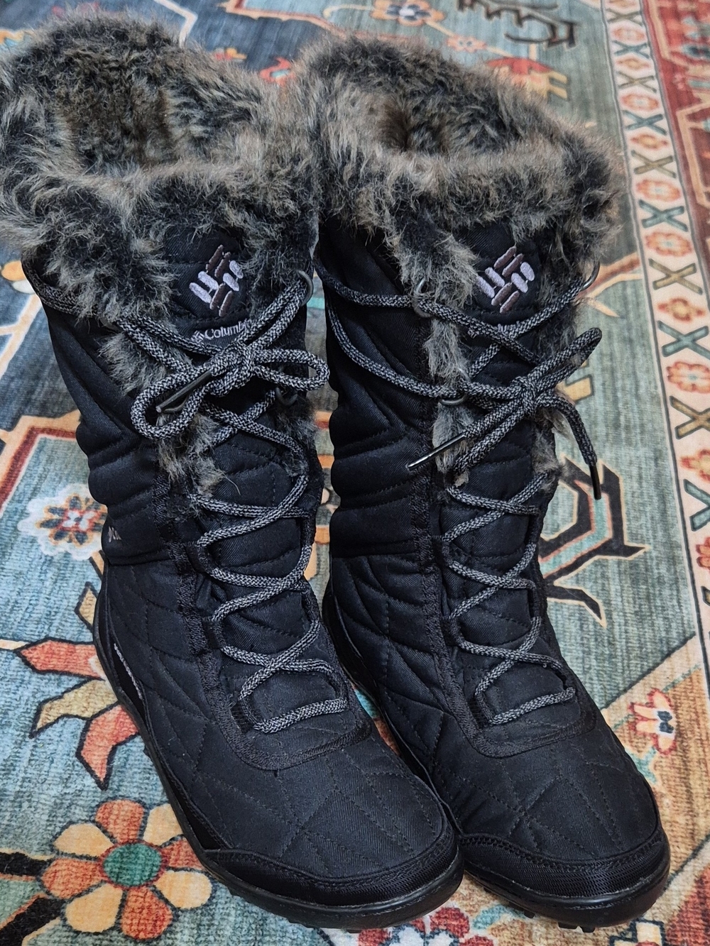 Columbia Women's Black Winter Fur-Trim Snow Boots